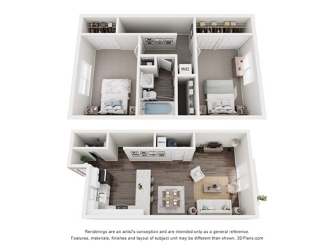 Floor plan for 2 beds, 1.5 baths, 1100 sqft
